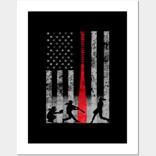 Patriotic Red Bat Softball Flag Posters and Art